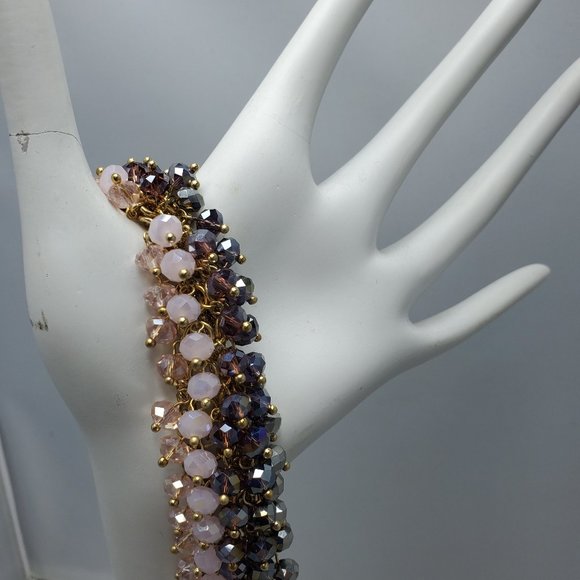 Ali Khan beaded bracelet with gold links. color amethyst-lilac-hematite beads - Picture 2 of 5